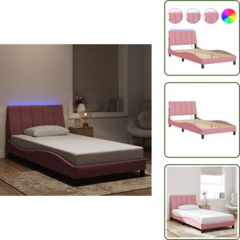 Cuscino testiera - vidaXL Giroletto con LED senza Materasso Hanko Rosa 100x200 cm in Velluto - Letto rosa