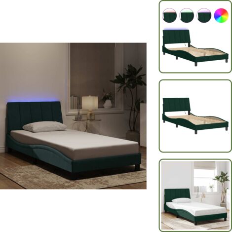 Cuscino testiera - vidaXL Giroletto con LED senza Materasso Hanko Verde Scuro 100x200 cm in Velluto - Letto con velluto