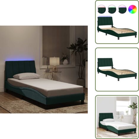 Cuscino testiera - vidaXL Giroletto con LED senza Materasso Hanko Verde Scuro 80x200 cm in Velluto - Letto con luci LED