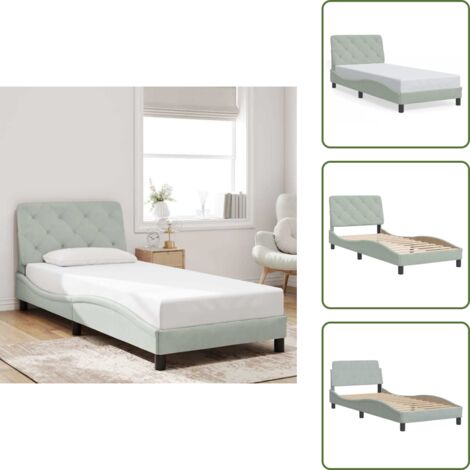 Cuscino testiera - vidaXL Giroletto senza Materasso Grigio Chiaro 90x200 cm Velluto - Letto con testiera in velluto