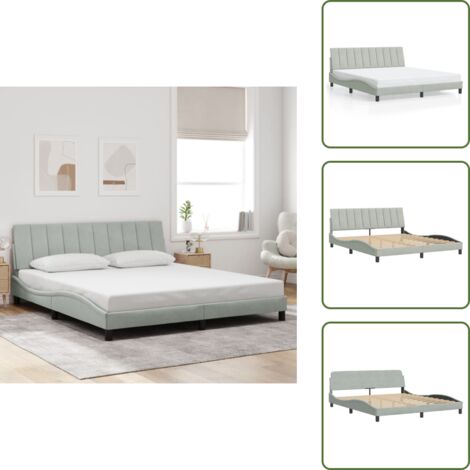 Cuscino testiera - vidaXL Giroletto senza Materasso Hanko Grigio Chiaro 180x200 cm Velluto - Letto con testiera in velluto