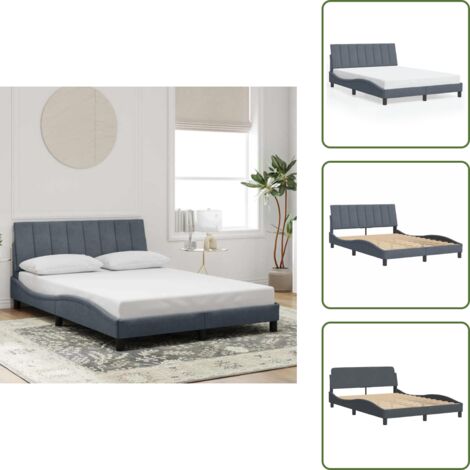 Cuscino testiera - vidaXL Giroletto senza Materasso Hanko Grigio Scuro 140x200 cm Velluto - Letto in velluto
