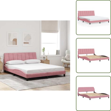 Cuscino Testiera - vidaXL Giroletto senza Materasso Hanko Rosa 160x200 cm in Velluto - Letto con testiera