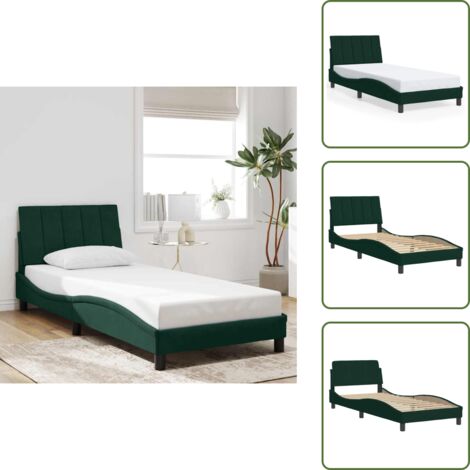 Cuscino testiera - vidaXL Giroletto senza Materasso Hanko Verde Scuro 90x200 cm in Velluto - Velluto