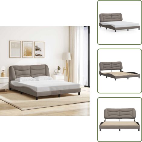 Cuscino testiera - vidaXL Giroletto senza Materasso Hvar Tortora 160x200 cm in Tessuto - Letto tortora