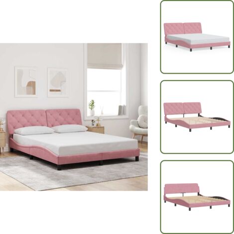 Cuscino testiera - vidaXL Giroletto senza Materasso Rosa 160x200 cm in Velluto - Velluto