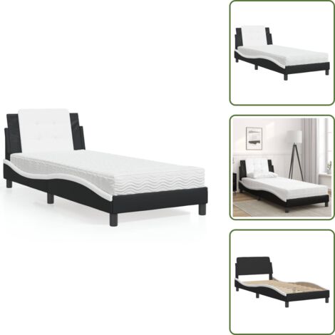 Cuscino testiera - vidaXL Giroletto senza Materasso Zadar Nero e Bianco 100x200 cm in Similpelle - Letto in similpelle