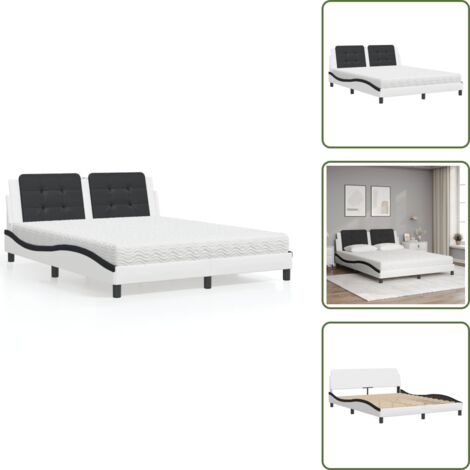 Cuscino testiera - vidaXL Letto con Materasso Zadar Bianco e Nero 160x200cm Similpelle - Similpelle