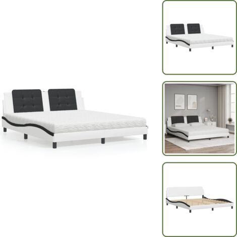 Cuscino testiera - vidaXL Letto con Materasso Zadar Bianco e Nero 180x200cm Similpelle - Similpelle