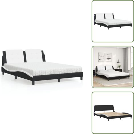 Cuscino testiera - vidaXL Letto con Materasso Zadar Nero e Bianco 160x200cm Similpelle - Similpelle