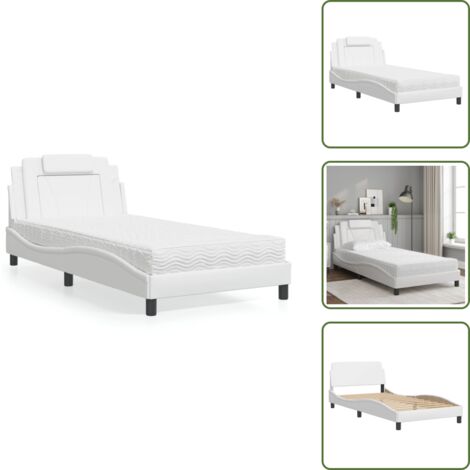 Cuscino testiera - vidaXL Letto Viana con Materasso Bianco 100x200 cm in Similpelle - Letto in similpelle