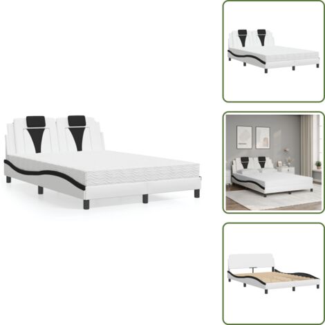 Cuscino testiera - vidaXL Letto Viana con Materasso Bianco e Nero 140x190 cm in Similpelle - Letto in similpelle