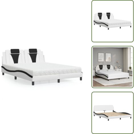 Cuscino testiera - vidaXL Letto Viana con Materasso Bianco e Nero 160x200cm Similpelle - Letto con similpelle
