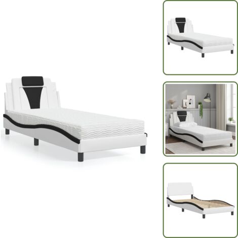 Cuscino testiera - vidaXL Letto Viana con Materasso Bianco e Nero 90x190 cm in Similpelle - Letto in similpelle