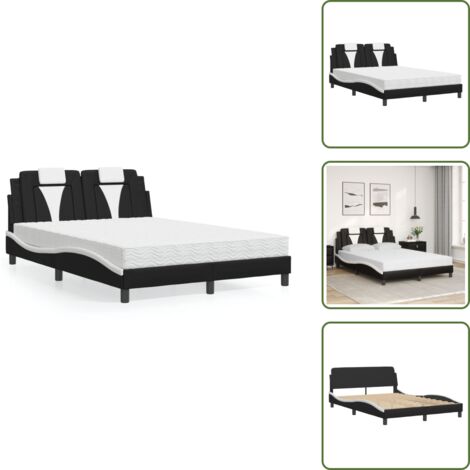 Cuscino testiera - vidaXL Letto Viana con Materasso Nero e Bianco 140x190 cm in Similpelle - Letto in similpelle