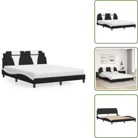 Cuscino testiera - vidaXL Letto Viana con Materasso Nero e Bianco 160x200cm Similpelle - Similpelle