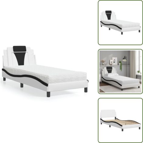 Cuscino testiera - vidaXL Letto Viana con Materasso Nero e Bianco 80x200 cm in Similpelle - Letto in similpelle