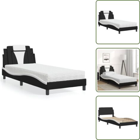 Cuscino testiera - vidaXL Letto Viana con Materasso Nero e Bianco 80x200 cm in Similpelle - Letto in similpelle