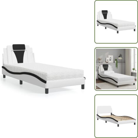 Cuscino testiera - vidaXL Letto Viana con Materasso Nero e Bianco 90x200 cm in Similpelle - Letto in similpelle