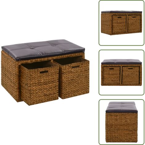 Cuscino - vidaXL Panca in Giunco con 2 Ceste 71x40x42 cm Marrone - Spazio per oggetti