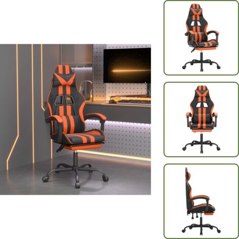Cuscino - vidaXL Sedia da Gaming Girevole Poggiapiedi Nero Arancione Similpelle - Schienale regolabile