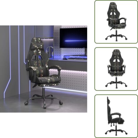 Cuscino - vidaXL Sedia da Gaming Girevole Poggiapiedi Nero e Mimetico Similpelle - Schienale regolabile