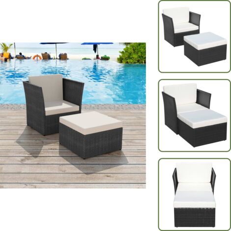Cuscino - vidaXL Sedia da Giardino con Poggiapiedi in Polyrattan Nero - Set da giardino