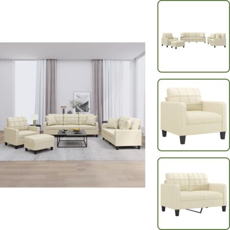 Cuscino - vidaXL Set di Divani 4 pz con Cuscini Crema in Similpelle - Poggiapiedi