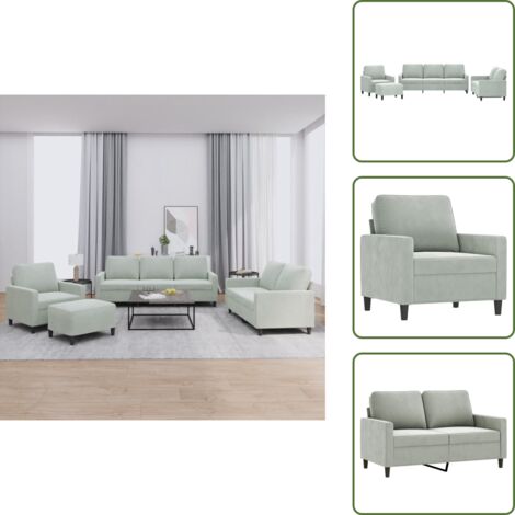 Cuscino - vidaXL Set di Divani 4 pz con Cuscini Grigio Chiaro in Velluto - Velluto