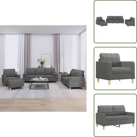 Cuscino - vidaXL Set di Divani 4 pz con Cuscini Grigio Scuro in Tessuto - Poggiapiedi