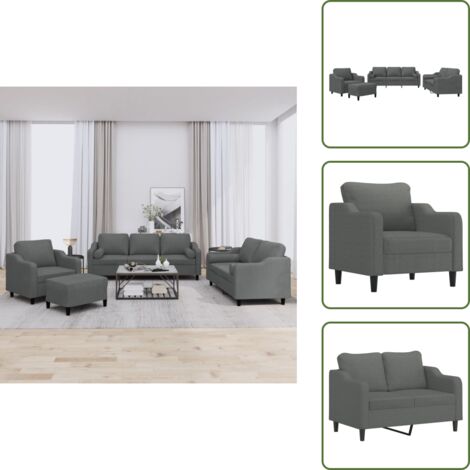 Cuscino - vidaXL Set di Divani 4 pz con Cuscini Grigio Scuro in Tessuto - Poggiapiedi