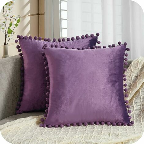 Cushion Cover 40x40 Decorative Living Room Sofa Purple Christmas Set of 2 Soft Velvet Pillow Protectors for Large Decorative Square Sofa Cushion Cover with Zipper Closure