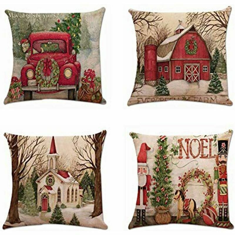 Tumalagia - Cushion Cover Christmas Decoration Square, 45X45 Christmas Theme Decorative Pillowcases In Cotton Linen For Sofa Home Decoration Bedroom