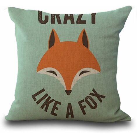 Cushion covers (45 x 45 cm) Animal series, hand-painted cartoon fox motif, cute fox pattern, grey-beige, cotton-linen cushions for sofas