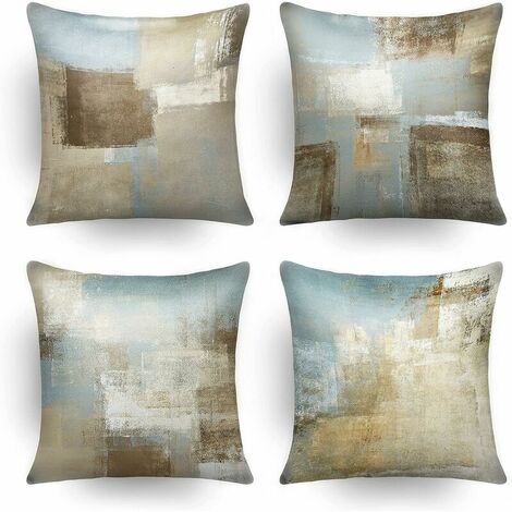 Cushion Covers Abstract Throw Pillows Decorative Throw Pillows Decorative Pillows for Living Room Gray and Blue Art Abstract Art Soft Teal Gray Bedroom Decor 18"x18" Pack of 4