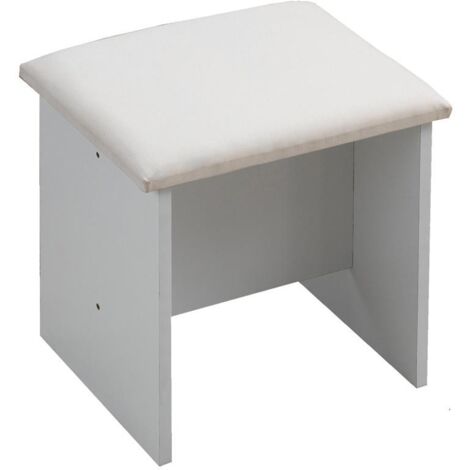 Cushioned Stool Soft Fabric Upholstered Easy Assembly White Finish Wood Solid