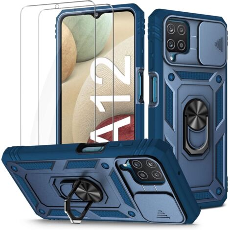 CUSTODIA + 2X VETRO TEMPERATO PER SAMSUNG GALAXY A12/M12 RINFORZATO BLU NAVY
