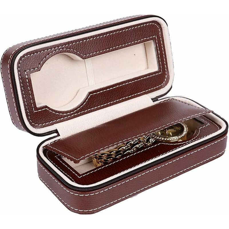 Custodia con cerniera per 2 orologi Marrone