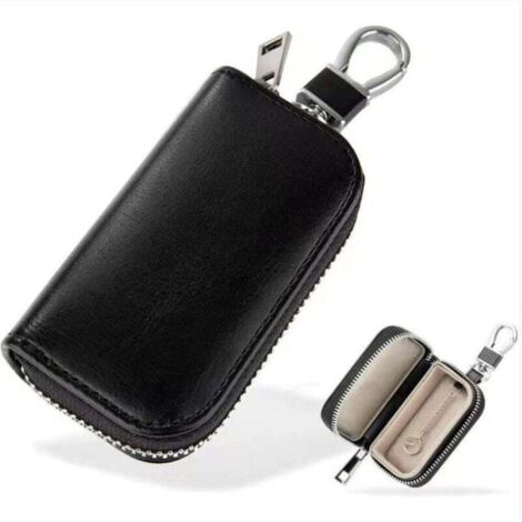 Custodia Faraday per chiavi auto, scatola di schermatura del segnale per chiavi auto, antifurto RFID, custodia in pelle per telecomando con gancio e portachiavi (nero)