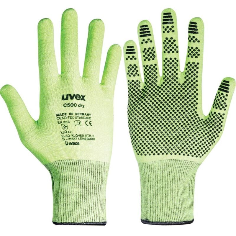 60499 C500 Dry Gloves Size 10 - Lime Anthracite - Uvex