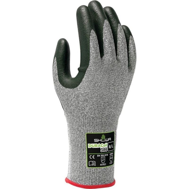 Showa Cut Resistant Gloves, Nitrile Coated, Grey, Size 8 - SHO9610386C