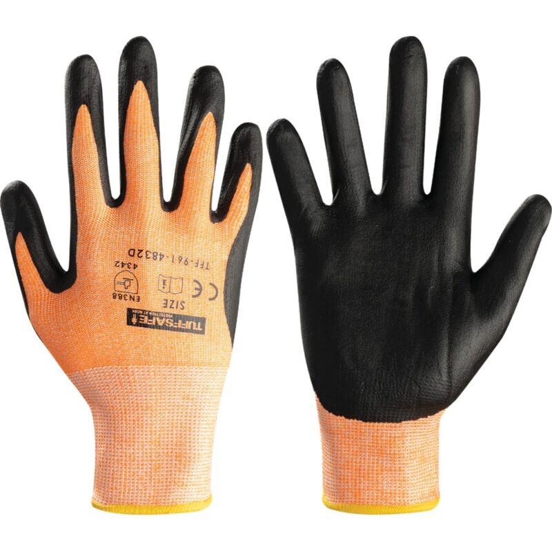 Tuffsafe - Cut Resistant Gloves, Nitrile Foam Coated, Orange/Black, Size 8 - Orange Black