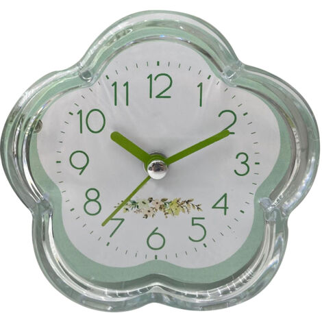 Cute Alarm Clock Flower Shape Quiet Low Noise Transparent Small Alarm Clock for Living Room Bedroom Bedside Desktop Green