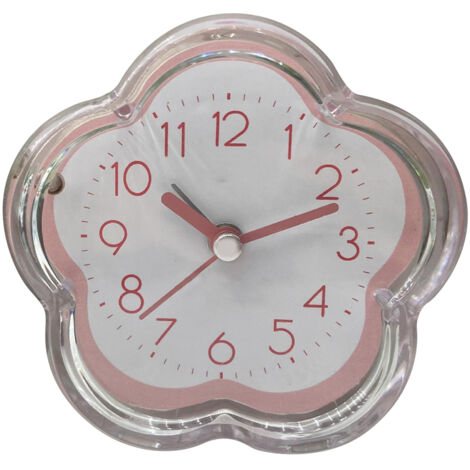 Cute Alarm Clock Flower Shape Quiet Low Noise Transparent Small Alarm Clock for Living Room Bedroom Bedside Desktop Pink
