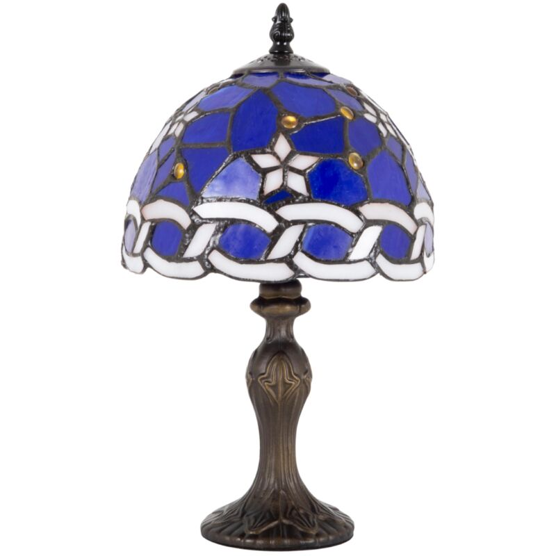 Happy Homewares - Cute And Modern Midnight Blue Glass Tiffany Table Lamp With Opal White Stars By Blue
