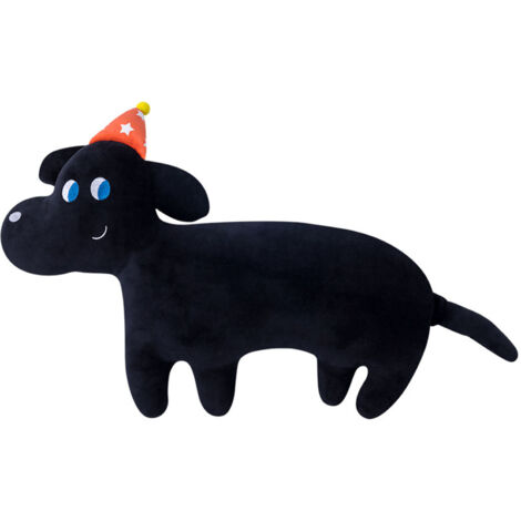 Cute Animal Plush Pillow Soft Comfortable Elastic Stuffed Doll Cushion for Home Bedroom Black Dog