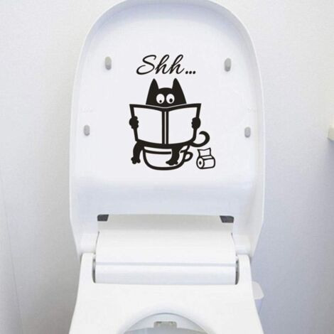 Cute Cartoon Cat Shh Toilet Stickers Bathroom Door Toilet Seat Decals Funny Decoration Vinyl Poster Removable Vinyl Art