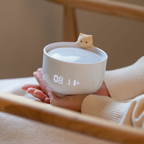Cute Cat Alarm Clock for Kids, Alarm Clock for Bedroom, Kawaii Room Decoration Clock for Girls, Hello Kitty Alarm Clock with USB Charger, for Gentle Wake Up, White
