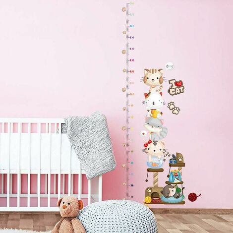 Cute Cat Cartoon Animal Footprint, Growth Height Chart Removable Wall Stickers Decals, Kids Baby Bedroom Nursery DIY Decorative Adhesive Wall Stickers
