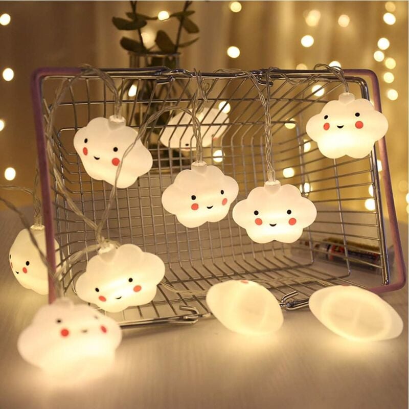 Cute cloud lamp with face - bedroom light - small night light (warm white) - battery-operated fairy lights (3 m battery)